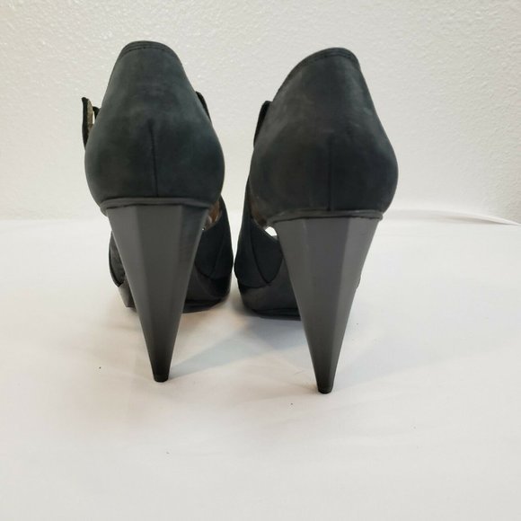 Michael Kors Open Peep Toe Black Leather suede Boo - Picture 6 of 9
